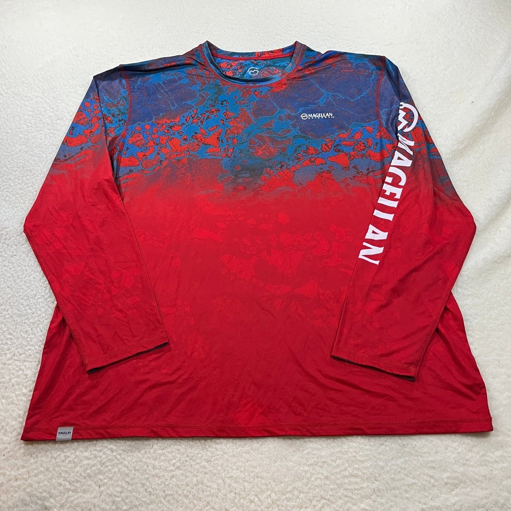 Magellan Shirt Mens 3XL Red Blue Long Sleeve Fishing Graphic Performance Tee